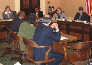 Picture of Paul Turner of the Greenlining Institute testifyiing at the informational hearing.